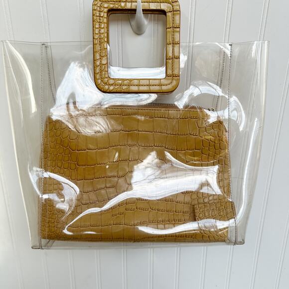 STAUD Shirley Clear PVC Crocodile Embossed Tote Bag Tan Brown Plastic - Picture 4 of 8